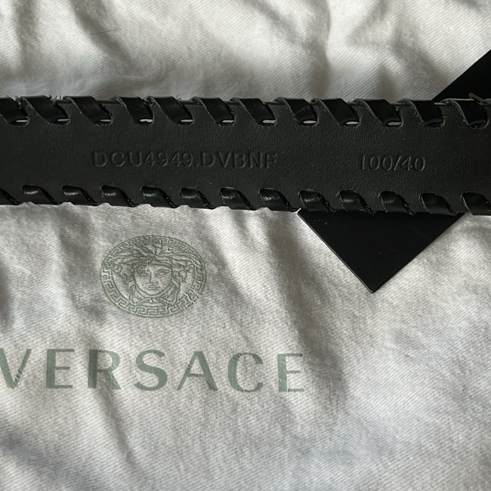 VERSACE BLACK LEATHER BELT MEDUSA HEAD SILVER SIZE 100/40 fit 34to 40 NEW - Picture 3 of 6